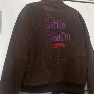 U2 Wear Me Out Brown suede bomber jacket lined with Plaid interior